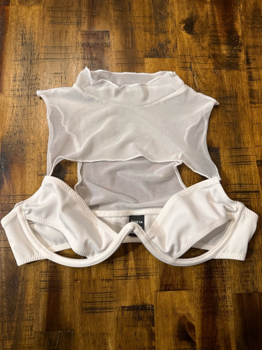 SHEIN mesh minimalist white bra style top, sz XS. festival concert sexy fitted